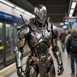 a viking cyborg at clapham south tube station, real life skin, intricate, highly detailed, artstation, concept art, smooth, sharp focus, art by artgerm and greg rutkowski