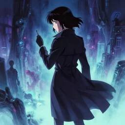 a high definition screenshot from the haunting and strange cyberpunk anime anime anime film ; a female detective wearing a trenchcoat investigates a strange and ethereal dreamscape, digital painting by makoto shinkai, moebius moebius, surrealism, trending on artstation