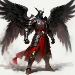 crow warrior in heavy armor. black wings. red clothes. bloom, lighting, shadows. digital painting, hd, highly detailed.
