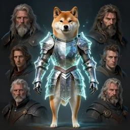 skyrim glass armor, realistic anthropomorphic shiba inu, fantasy, skyrim glass armor glowing aura, by donato giancola and greg rutkowski and wayne barlow and zdzisław beksinski, realistic face, visible face, digital art, artstation, symmetry