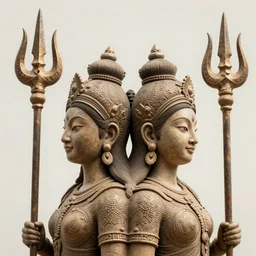 two heads Apsaras warrior with trident,traditional Chinese textures, hyper detailed, by Brook Shaden