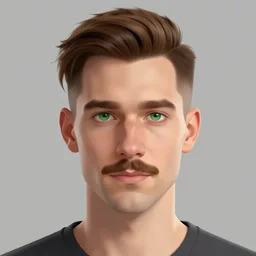 portrait of a man with brown undercut hair,green eyes,thin moustache,Character design by charlie bowater, ross tran, artgerm, and makoto shinkai, detailed, inked, western comic book art, 2021 award winning painting,digital art,ultra realistic,ultra detailed,art by greg rutkowski,detailed face,hyperdetailed,photorealistic