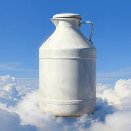 giant milk jug floating in the clouds, bright blue sky, beautiful, divine, painting by michelangelo,