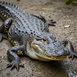 a wide faced gator, photorealistic, national geographic, high focus