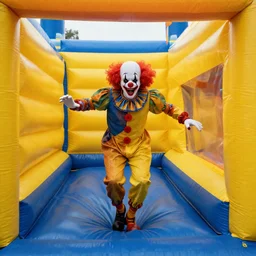 photo of chased by a creepy clown in infinite corridors made of bouncy castle,