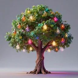 tree, lightbulbs, colorful, artstation, unreal 5