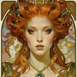 realistic detailed face portrait of a young beautiful alien baroque cyberpunk queen marie antoinette by alphonse mucha, ayami kojima, amano, greg hildebrandt, and mark brooks, art nouveau, female, feminine, rococo cyberpunk, neo - gothic, gothic, character concept design