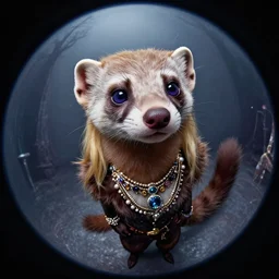 curved perspective, extreme narrow, extreme fisheye, digital art of a female marten animal cartoon character wearing jewlery with blonde hairstyle by anton fadeev from nightmare before christmas