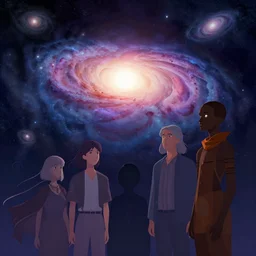 otherworldly galaxies, pixiv fanbox, cinematic light, anime style, graphic novel by fiona staples and dustin nguyen, peter elson, alan bean, wangechi mutu, clean cel shaded vector art, trending on artstation