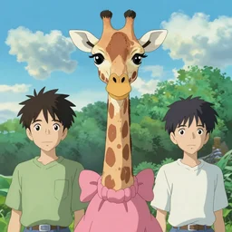 a giraffe wearing a pink dress, illustration concept art anime key visual trending pixiv fanbox by wlop and greg rutkowski and makoto shinkai and studio ghibli and kyoto animation symmetrical facial features