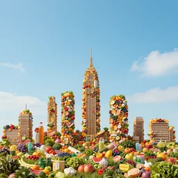 skyline made out of groceries, award winning photo, 4k, 33mm
