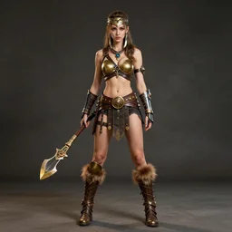 full body photo of a skinny female steampunk amazon warrior