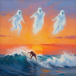 a beautiful painting of ghost riders in the sky, sunset, by wlop, tooth wu and charlie russell, surf western