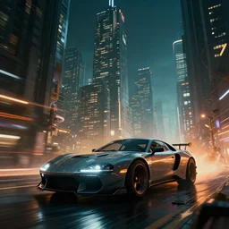 car in cyberpunk city, beautiful dynamic lighting, cinematic, wide angle establishing shot, extremely high detail, photo realistic, cinematic lighting, post processed, concept art, artstation, matte painting, style by frederic church, raphael lacoste, unreal engine 8 k