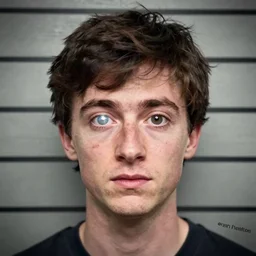 prison mugshot of daniel radcliffe with protruding bulging eyes, bright flash, guinness book of world records, low saturation, crazy facial expression, rugged textured face, soft vignette, soft focus, 5 0 mm, 4 k, nypd