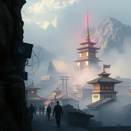 digital art of a cyberpunk thimpu, bhutan, by greg rutkowski. trending on artstation, favorites on deviantart. high quality artwork, cyberpunk style.