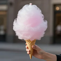 cotton candy in an ice cream cone, professional photo