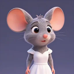 3 d render, portrait, headshot, closeup, anthropomorphic mouse, female, in a maxi white dress, in the style of zootopia, closeup, artstation
