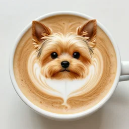 a very cute yorkshire terrier made out of latte art