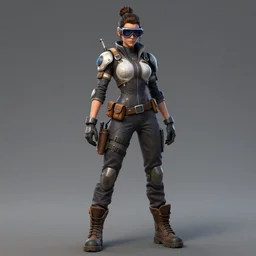 character art of a female engineer wearing futuristic overalls, goggles, toolbelt, heavy-duty boots, gloves, sharp features, hair tied up in a bun, Starcraft 2 videogame character, highly detailed full-body art, futuristic, serious, concentrated, industrial aesthetic, highly detailed, photo realistic, technical atmosphere, 8K, octane render, unreal engine