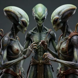 aliens brainsuckers fighting with indian gods, perfect face, fine details, studio lighting, subtle shadows, art by katsuya terada, photorealism, hyper realism, octane render, hyper detailed, canon eos r 3, f / 1. 4, iso 2 0 0, 1 / 1 6 0 s, medium shot, 8 k, raw, unedited, in - frame,