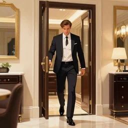 photo realistic illustration man entering a luxury suite
