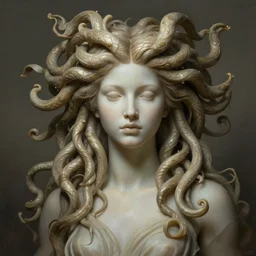 ''medusa, diffuse lighting, fantasy, intricate, elegant, highly detailed, lifelike, photorealistic, digital painting, artstation, illustration, concept art, smooth, sharp focus, naturalism, trending on byron's - muse, by greg rutkowski and greg staples and alphonse mucha