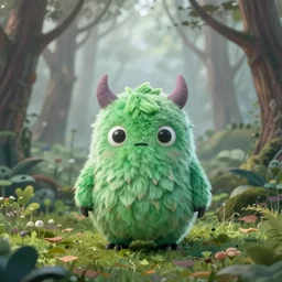 A cute little monster in a misty forest art style by Mariko Mori, 4k, 8k