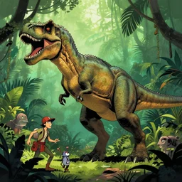 tyrannosaurus in the jungle, genndy tartakovsky, samurai jack, studio la cachette, comic book, pulp