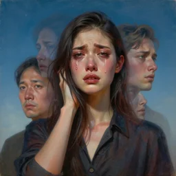 3 d, crying fashion model, sky, poster art, high detail, intricate oil painting, multiple exposure, stars mood, hyperrealism, 3 d, by stanley kubrick and tooth wu and wlop and beeple and greg rutkowski