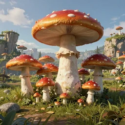 mushroom town, unreal engine, photorealistic, HD
