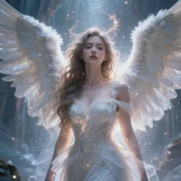 everything is a dream, angel, masterpiece, beautiful composition, magical, epic environment, sparks of energy, fantasy landscape, portrait, perfect girl, love, divine, pretty face, thought provoking, highly detailed, atmospheric light, unique, intricate, artstation, art by wenjun lin and artem chebokha and alena aenami and ian llanas