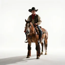 jovial ranch hand with saddle, cinematic studio photo, full body, standing, isolated on a pure white background, centered, whole figure in frame, sharp focus, studio lighting