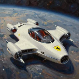 an illustration of a ferrari starship in space, oil painting, artstation