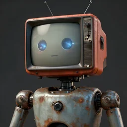 a robot with a ( ( ( ( ( broken ) ) ) ) ) old tv head, rusty,,, concept art, matte painting, trending artstation, octane render, cinematic lightning, 8 k