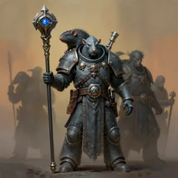 full character painting of a grey seer skaven holding a ceremonial staff, rat person, vermintide, zdzislaw beksinski, lewis jones, dariusz zawadzki, wayne barlow, warhammer fantasy, cold hue's, warm tone gradient background, concept art, 4 k, ultra - high - definition