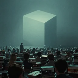 impossible geometry, liminal space, crowded, cassette futurism, cosmic horror, atmospheric haze, film. illustration by edward hopper, norman rockwell. film still, 1 6 mm cinematography