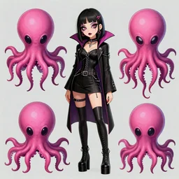 lisa frank gothic punk vampiric rockstar vampire squid concept character designs of various shapes and sizes by genndy tartakovsky and the creators of fret nice at pieces interactive and splatoon by nintendo and the psychonauts by doublefine tim shafer artists for the new hotel transylvania film