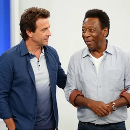 medium shot photo of pele talking with danilo gentili in danilo's gentili the noite