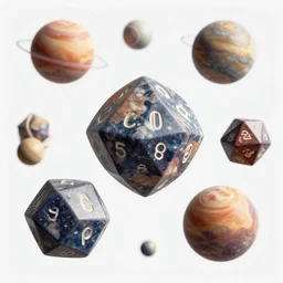 planets shaped like polyhedral dice, digital art, extreme detail