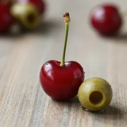 one cherry with one olive
