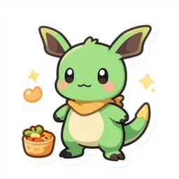 cute miss mascot reptincel reptincel charmeleon food sticker art, cronobreaker, beeple game icon