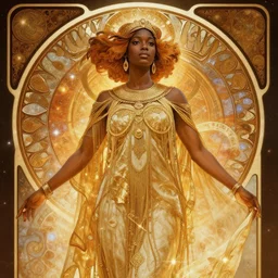 black african princess, warm volumetric lighting, cosmic, symmetric, highly detailed, concept art, heavenly, intricate, sharp focus, illustration, alexandros pyromallis, bouguereau, rutkowski, artgerm, alphonse mucha