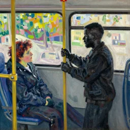 black bus driver having an argument with a female passenger that fell on the bus by monet - 9