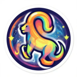 round sticker art of a multicolored leo zodiac symbol, 8 k, fluorescent colors, insanely integrate