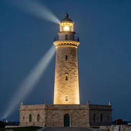 Detailed Exterior Shot of The Majestic Lighthouse of Alexandria, light of god, light shafts, flock of birds, stunning atmosphere, in Style of Peter Mohrbacher, cinematic lighting