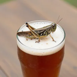 a grasshopper floating on top of my brown ale
