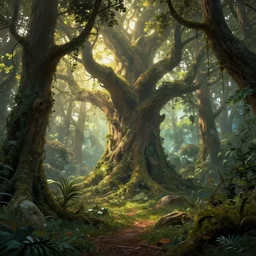 ents, daily deviation, classic fantasy art epilogue, magical forest, treefolk, morning sunshine, magic the gathering