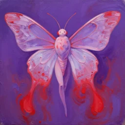 a moth humanoid painted by aya takano, superflat art, very ethereal, joy, painterly, heavy impasto, purple and scarlet colours