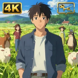 portrait of Danny Gonzalez, farm field background with cute animals, rich vivid colors, ambient lighting, dynamic lighting, 4k, HQ, official media, anime key visual, makoto shinkai, ilya kuvshinov, lois van baarle, rossdraws, detailed, trending on artstation